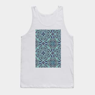 Chalkboard Floral Pattern in Teal & Navy Tank Top